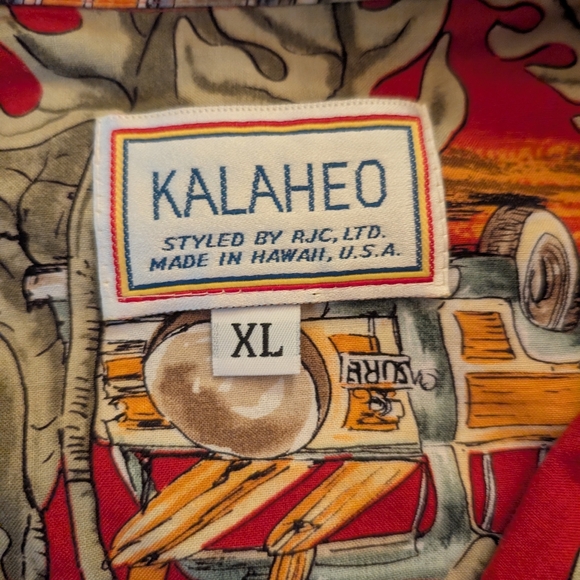 Kalaheo Men's Short Sleeve Hawaiian Shirt Red Vintage Cars Surf Cruise XL - Picture 4 of 6